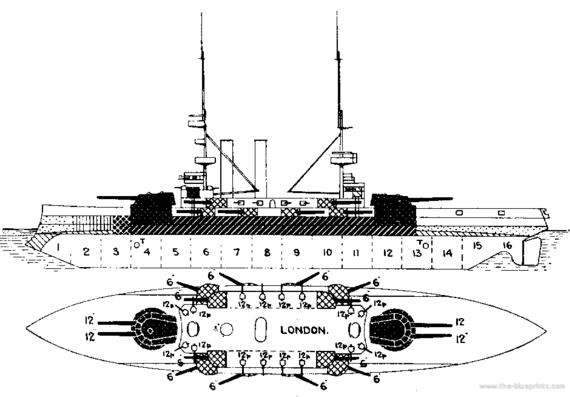 HMS Bulwark (Battleship) (1904) - drawings, dimensions, pictures