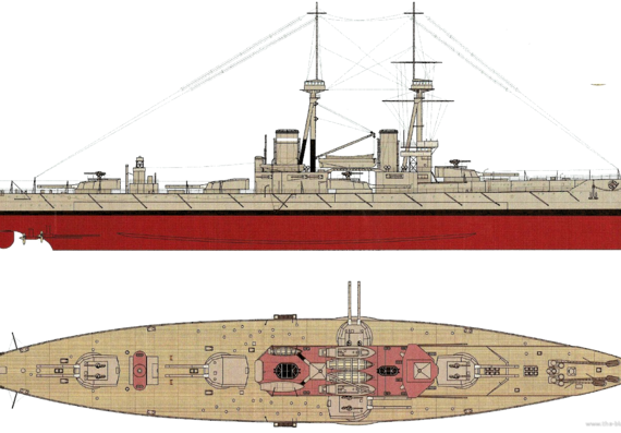 Боевой корабль HMS Collingwood 1910 (Battleship) - чертежи, габариты, рисунки