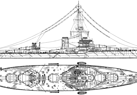 Боевой корабль HMS Conqueror (Battleship) (1912) - чертежи, габариты, рисунки