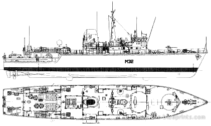 Корабль HMS Cottesmore M32 (Minesweeper) (1988) - чертежи, габариты, рисунки