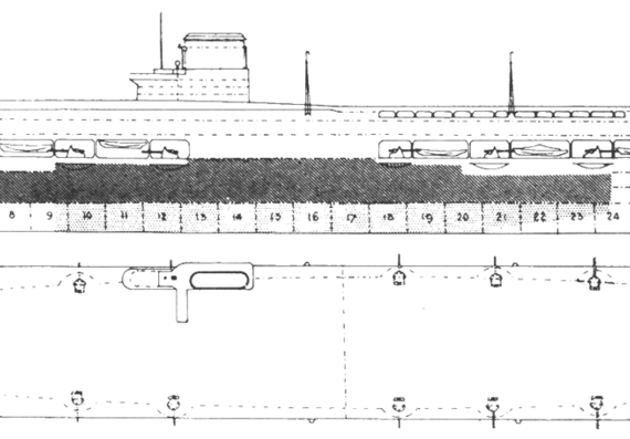 Aircraft carrier HMS Courageous - drawings, dimensions, pictures