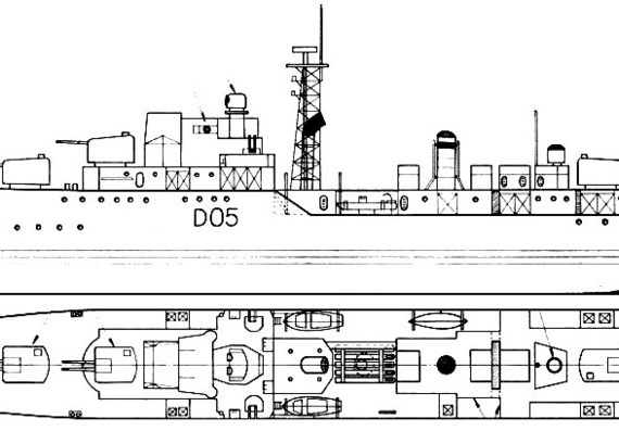 HMS Daring warship - drawings, dimensions, figures