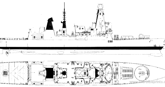 Эсминец HMS Daring D-32 (Destroyer) (2008) - чертежи, габариты, рисунки