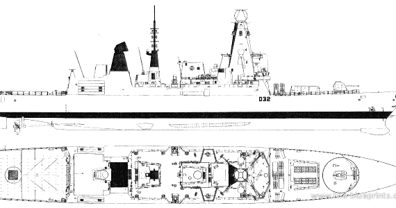 Корабль HMS Daring D32 (Destroyer) (2008) - чертежи, габариты, рисунки