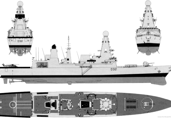 Эсминец HMS Daring D32 (Type 45 Destroyer) - чертежи, габариты, рисунки