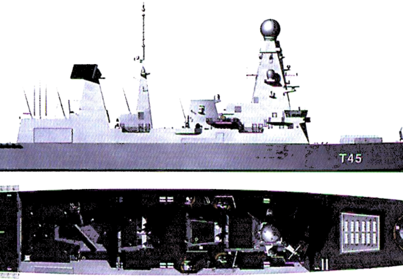 Эсминец HMS Daring D32 (Type 45 Destroyer ) - чертежи, габариты, рисунки