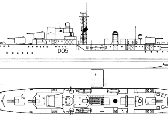 Destroyer HMS Daring (Destroyer) - drawings, dimensions, pictures