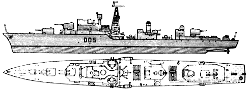 Корабль HMS Daring (Destroyer) (1954) - чертежи, габариты, рисунки