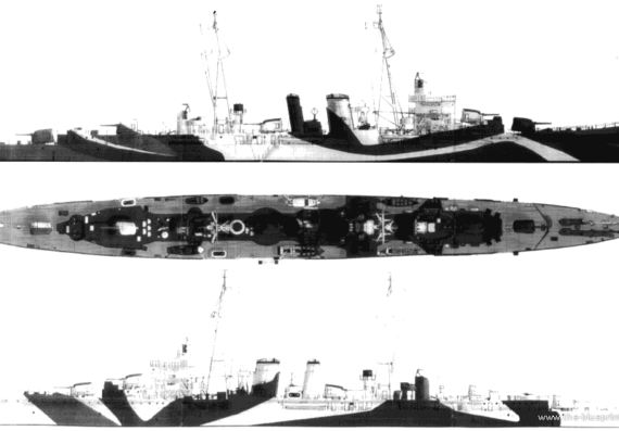 Крейсер HMS Delhi (1942) - чертежи, габариты, рисунки