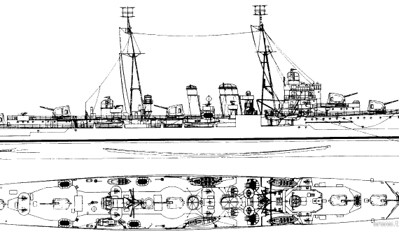 Combat ship HMS Delhi (Light Cruiser) (1942) - drawings, dimensions, pictures