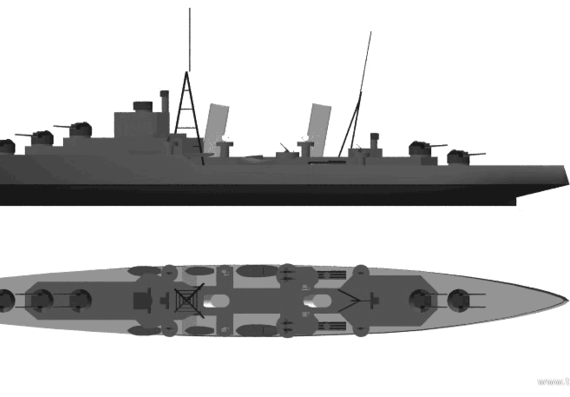 Боевой корабль HMS Dido (Light Cruiser) (1941) - чертежи, габариты, рисунки