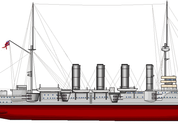 Корабль HMS Drake (Armoured Cruiser) (1901) - чертежи, габариты, рисунки