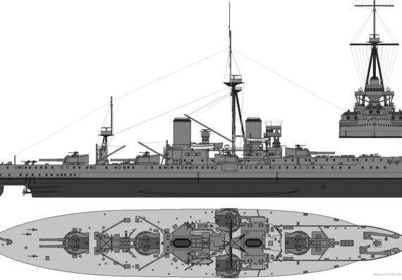 Корабль HMS Dreadnought (1906) - чертежи, габариты, рисунки