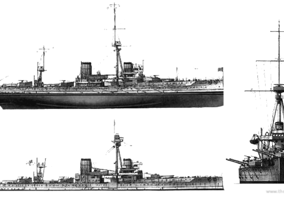 Боевой корабль HMS Dreadnought (1907) - чертежи, габариты, рисунки