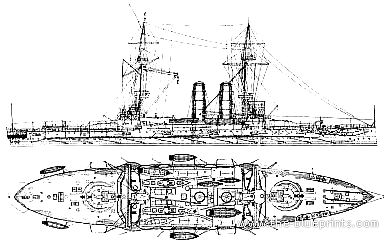 Combat ship HMS Duncan (Battleship) (1903) - drawings, dimensions, pictures