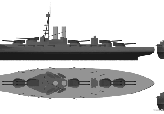 Combat ship HMS Erin (Battleship) (1918) - drawings, dimensions, pictures