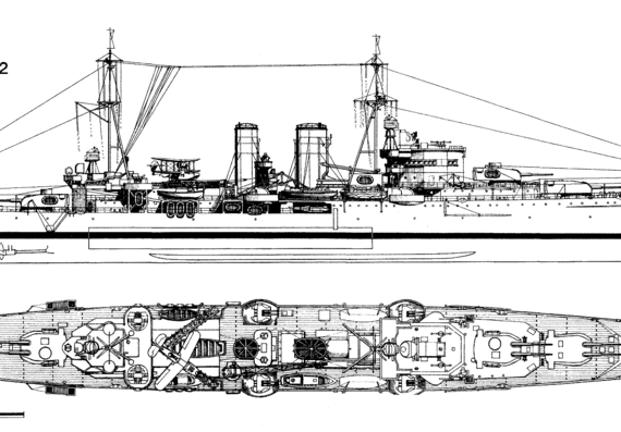 Крейсер HMS Exeter (1942) - чертежи, габариты, рисунки