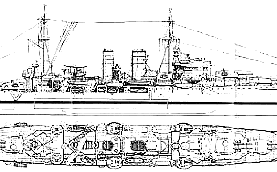 Warship HMS Exeter (Cruiser) - drawings, dimensions, pictures