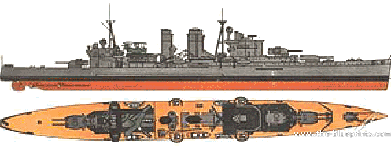 Корабль HMS Exeter (Light Cruiser) - чертежи, габариты, рисунки