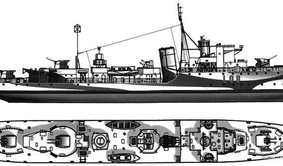 Боевой корабль HMS Exmoor (Destroyer Escort) (1941) - чертежи, габариты, рисунки