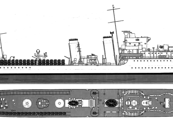 Эсминец HMS Express H61 1934 (Destroyer) - чертежи, габариты, рисунки