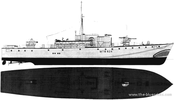 Боевой корабль HMS Fairmile DMTB-624 - чертежи, габариты, рисунки
