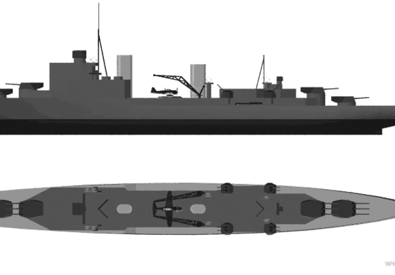Боевой корабль HMS Fiji (Light Cruiser) (1940) - чертежи, габариты, рисунки