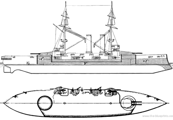 Боевой корабль HMS Formidable (Battleship) (1906) - чертежи, габариты, рисунки