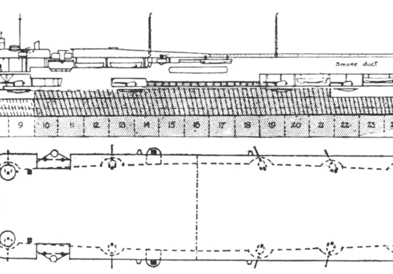 Aircraft carrier HMS Furious - drawings, dimensions, pictures
