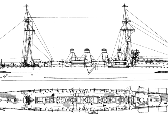 Cruiser HMS Glasgow 1910 (Light Cruiser) - drawings, dimensions, pictures