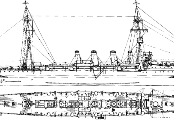Корабль HMS Glasgow (Armoured Cruiser) - чертежи, габариты, рисунки