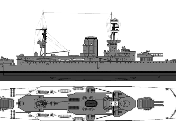 Крейсер HMS Glorious (Battlecruiser) (1917) - чертежи, габариты, рисунки