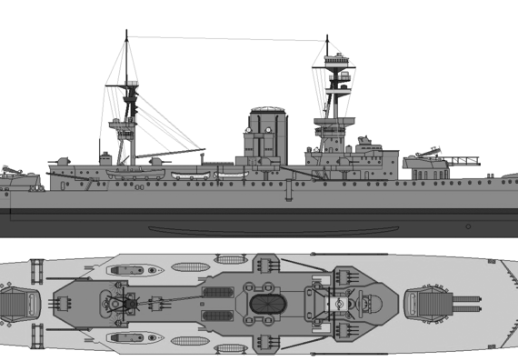 Cruiser HMS Glorious {battlecruiser) (1917) - drawings, dimensions, pictures