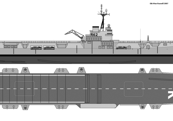 HMS Glory R62 profile and plan - drawings, dimensions, figures