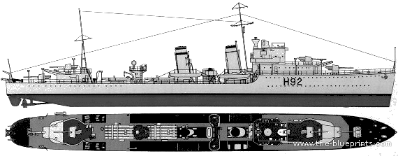 Корабль HMS Glowworm (Destroyer) (1940) - чертежи, габариты, рисунки