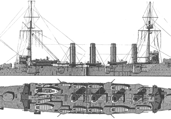 Крейсер HMS Good Hope (Armoured Cruiser) (1902) - чертежи, габариты, рисунки