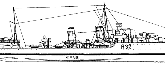 Destroyer HMS Hanant (Destroyer) (1940) - drawings, dimensions, pictures
