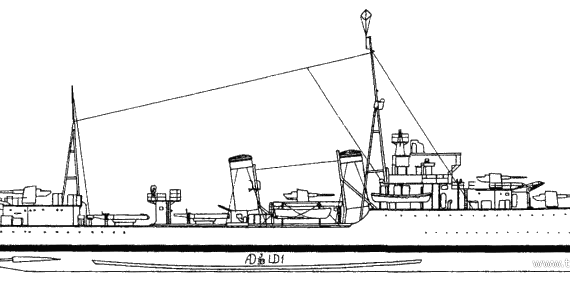 Боевой корабль HMS Hardy (Destroyer) (1940) - чертежи, габариты, рисунки