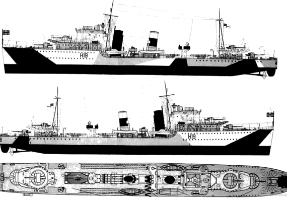 Корабль HMS Harvester H19 (Destroyer) - чертежи, габариты, рисунки