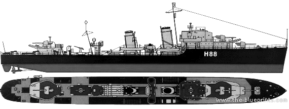 Корабль HMS Havelock (Destroyer) (1940) - чертежи, габариты, рисунки
