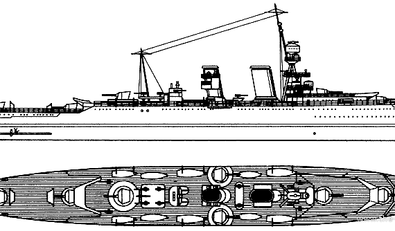 Боевой корабль HMS Hawkins (Cruiser) (1937) - чертежи, габариты, рисунки