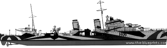 Корабль HMS Hurricane (Destroyer) (1942) - чертежи, габариты, рисунки