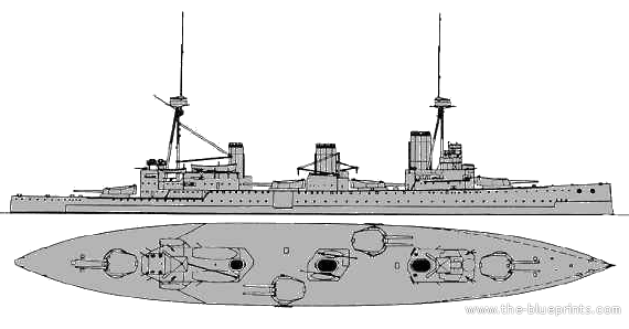 Корабль HMS Indefatigable (Battlecruiser) (1911) - чертежи, габариты, рисунки