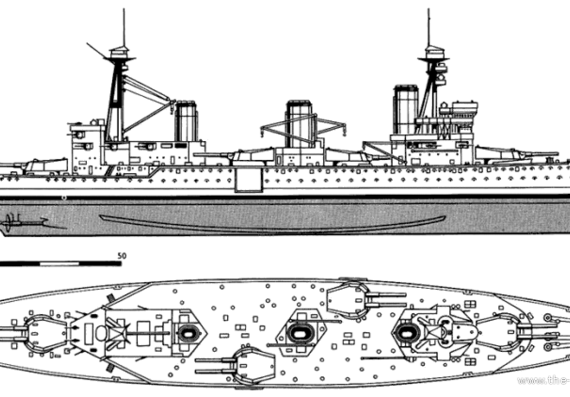 Корабль HMS Indefatigable (Battlecruiser) (1913) - чертежи, габариты, рисунки