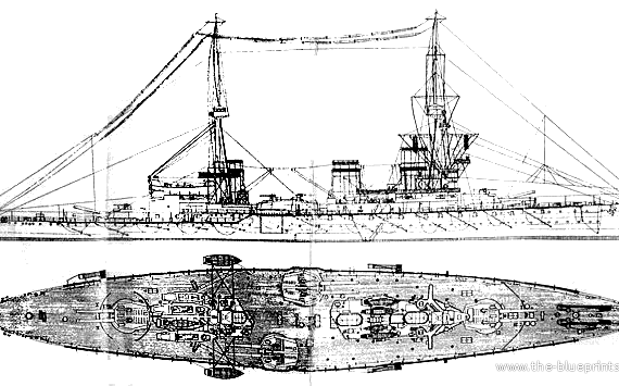 Cruiser HMS Inflexible (Battlecruiser) (1914) - drawings, dimensions, pictures