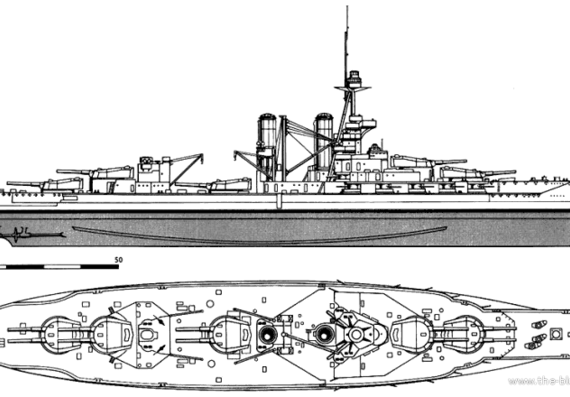 Корабль HMS Iron Duke (Battleship) (1914) - чертежи, габариты, рисунки