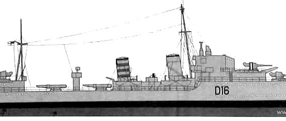 Корабль HMS Ivanhoe D16 (Destroyer) - чертежи, габариты, рисунки