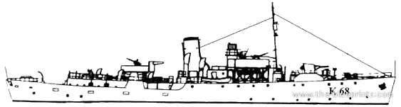 Боевой корабль HMS Jonquil K-68 (Flower Class Corvette) - чертежи, габариты, рисунки