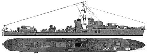 Эсминец HMS Kashmir (Destroyer) (1940) - чертежи, габариты, рисунки