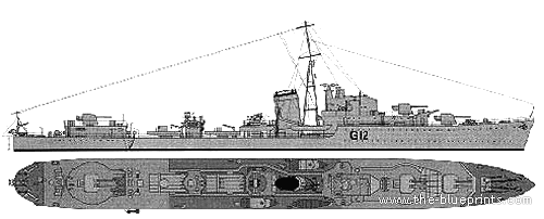 Корабль HMS Kashmir G12 (Destroyer) (1940) - чертежи, габариты, рисунки